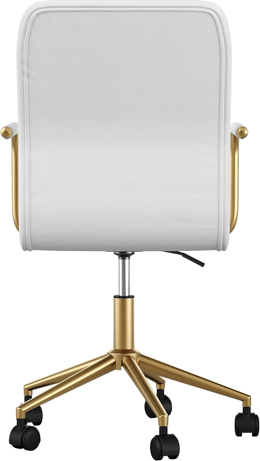 Martha Stewart Taytum Swivel Task Chair with Armrests for Home Office in White Faux Leather with Polished Brass Frame