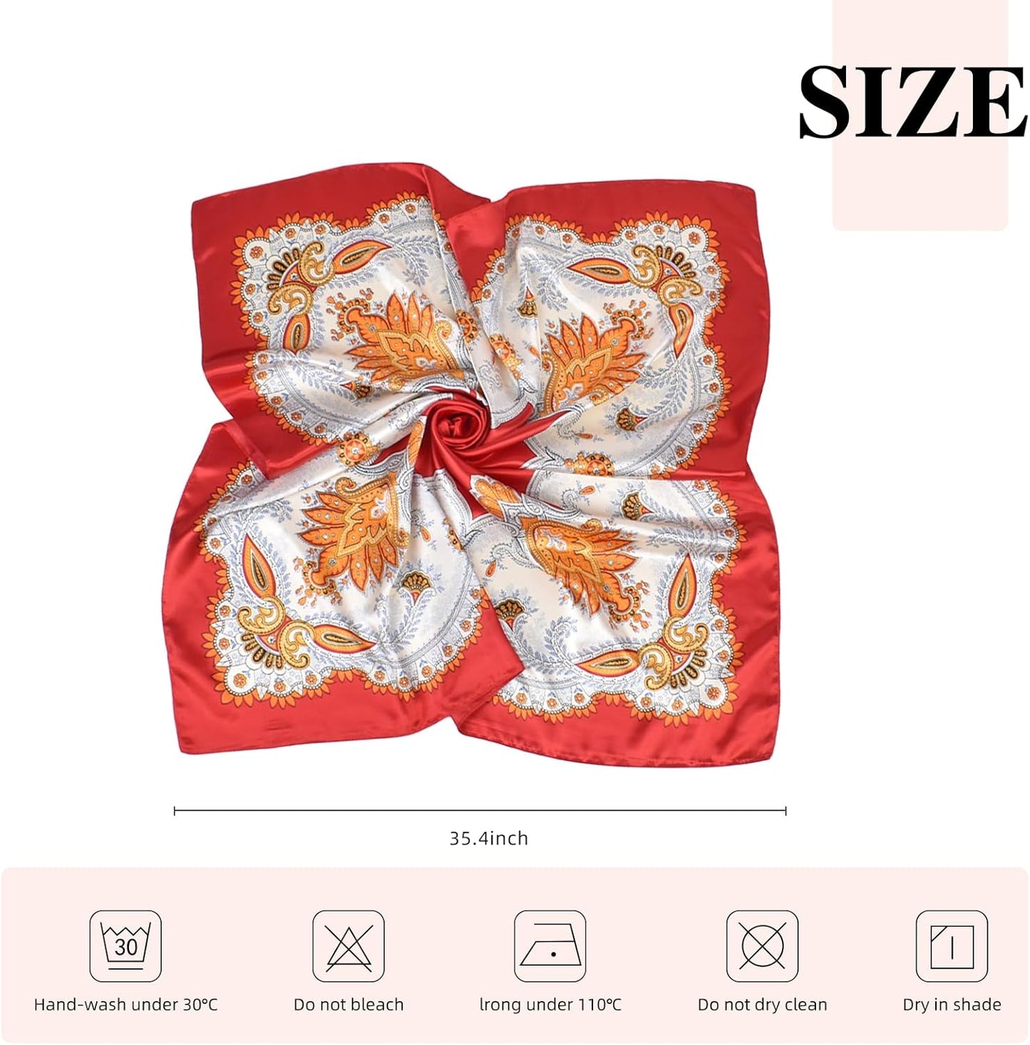 35 x 35 Women's Fashion Pattern Large Square Silk Like Hair Scarf Head Sleeping Wrap Satin Neck Bandana for Gift…