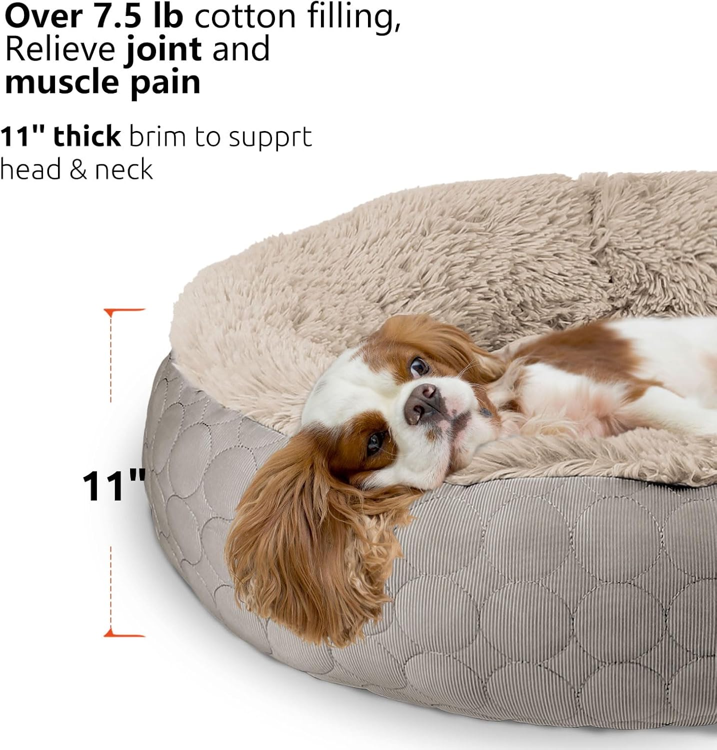 HACHIKITTY Dog Bed, Orthopedic, Round, X-Large, Taupe (30x24x16in), for Medium Large Dogs & Cats, Cooling Warming, Polyester, Hypoallergenic