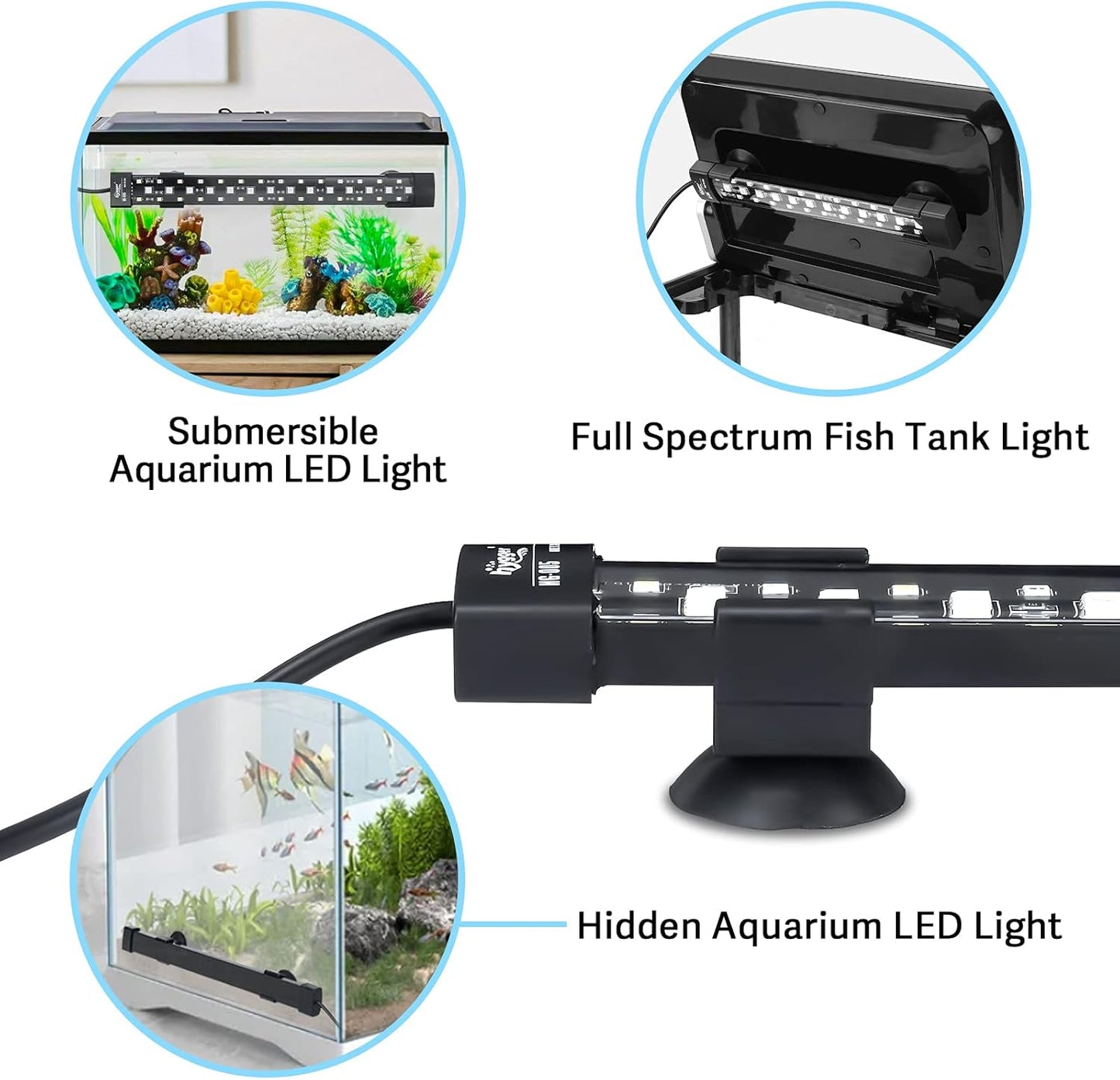 hygger 24/7 Mode Submersible Aquarium LED Light, Full Spectrum Hidden Fish Tank Light with 3 Rows Beads 7 Colors Auto On Off Sunrise-Daylight-Moonlight, Adjustable Timer Brightness 6W