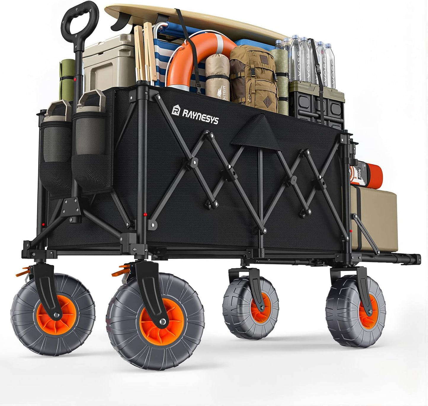 Beach Wagon with Big Wheels for Sand, 440lbs Wagons Carts Foldable with 9x4 All-Terrain Wheels, Rear Tailgate, 200L Capacity, Heavy Duty Collapsible Beach Cart for Garden Sports Camping Outdoor