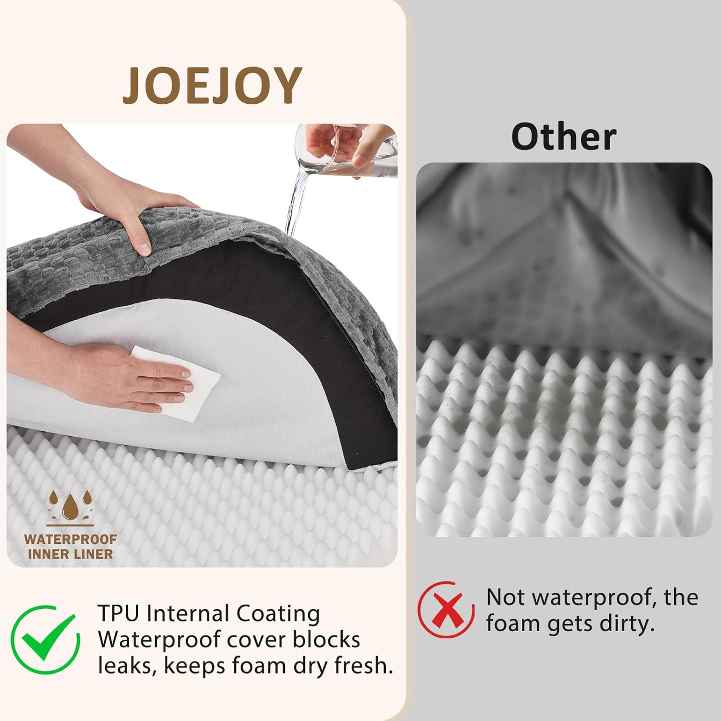 JOEJOY Orthopedic Dog Beds Large Sized Dog, XL Washable Waterproof Large Dog Bed with Removable Cover, Extra Large Egg-Crate Foam Pet Bed with Bolster Sides & Non-Skid Bottom, Dark Grey, 42''x31''
