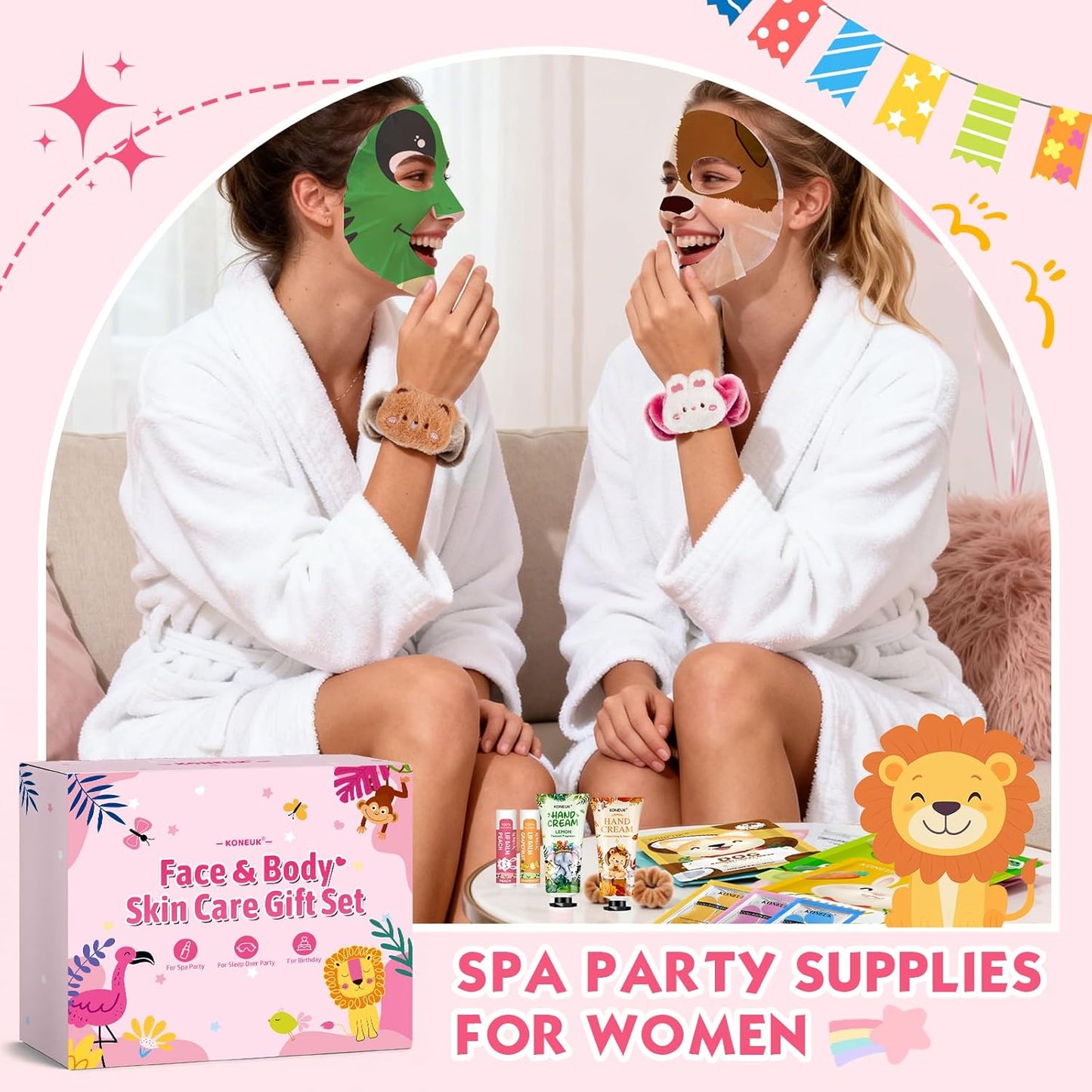 70PCS Animal Spa Party Supplies for Girls, Spa Party Favors Kit Include Girls Face Mask, Lip and Eye Mask Set, Lip Balm, Hand Cream and Foot Bath Bombs, Spa Birthday and Sleepover Party Supplies Gifts