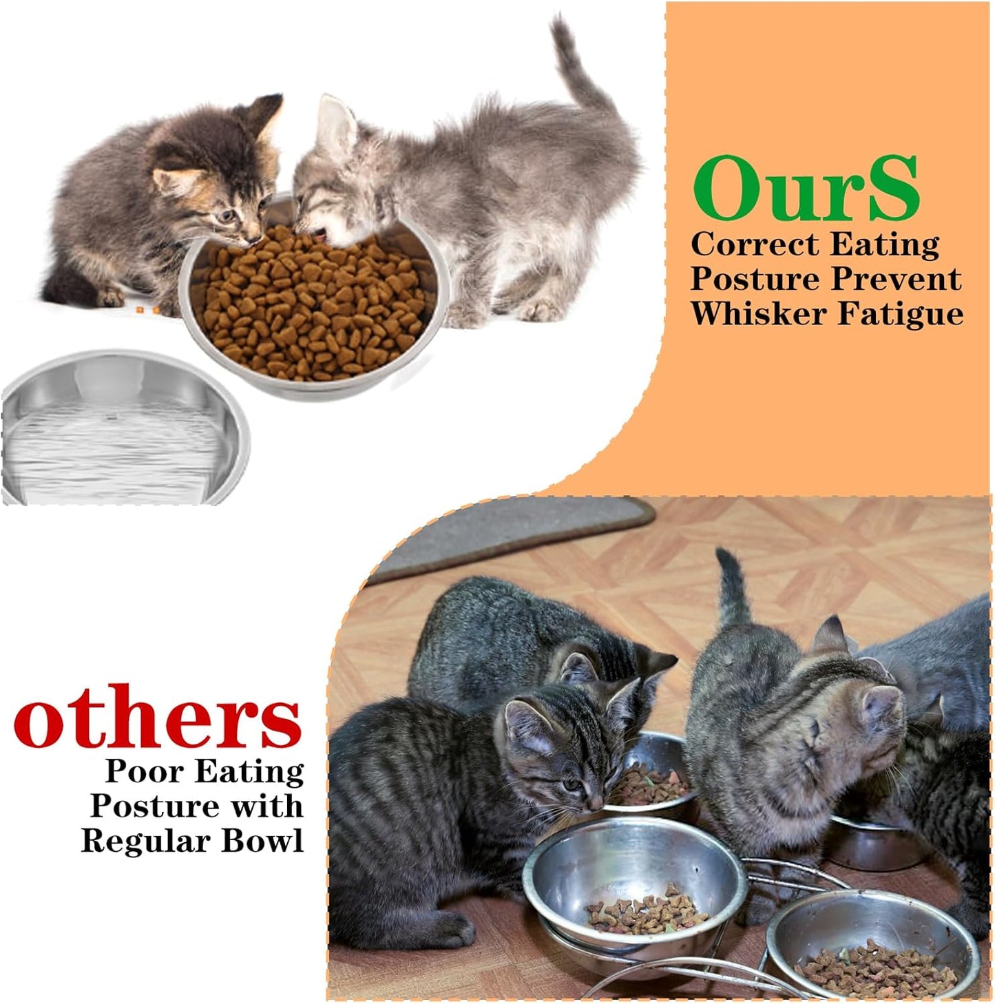12 PCS Stainless Steel Cat Bowls, 5.5 Inch Metal Cat Bowls, Replacement Elevated Food Water Bowls for Indoor Kitten, Whisker Fatigue Relief Shallow Food Metal Dish for Stray Cats