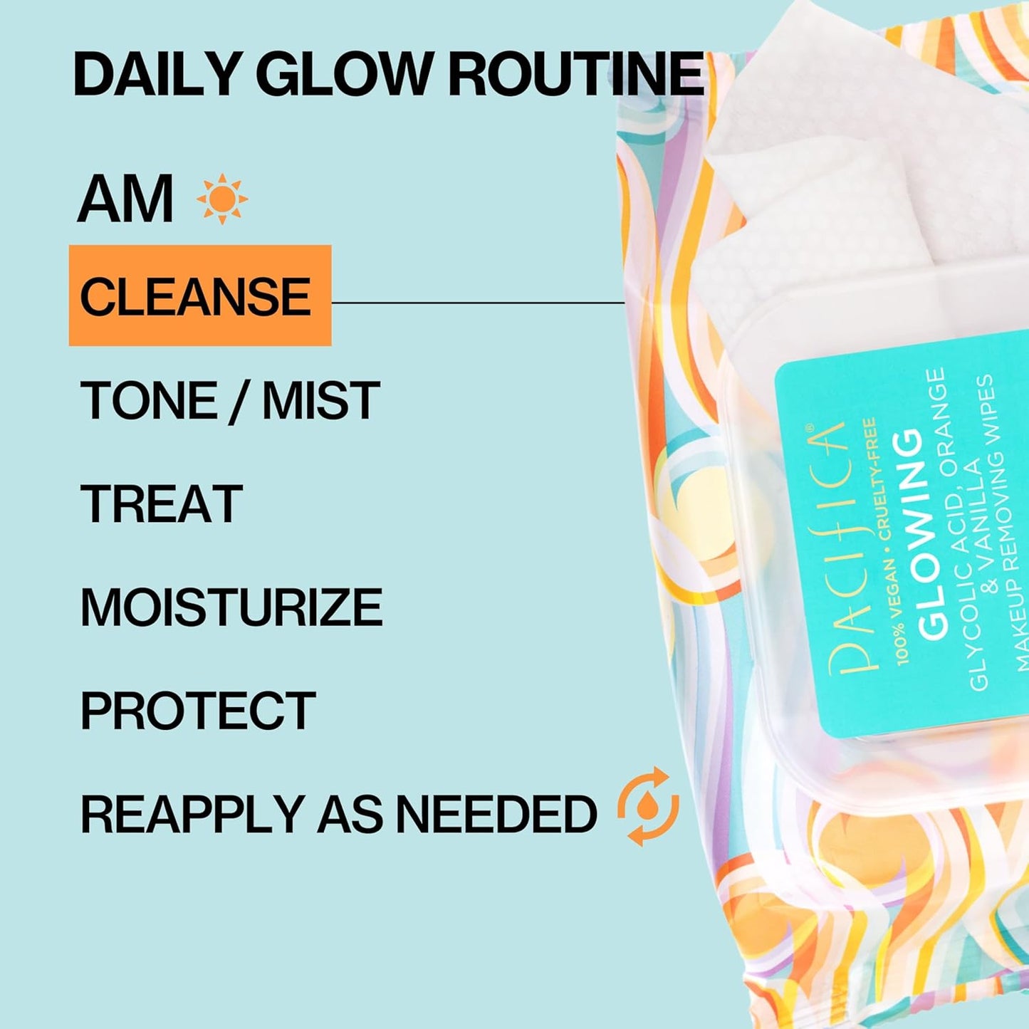 Pacifica Glowing Makeup Remover Wipes – With Glycolic Acid for AHA Exfoliating and Facial Cleansing – No Rinse Face Cleaning Towelettes – Dermatologist Tested, Vegan & Cruelty-Free – 30 Pack