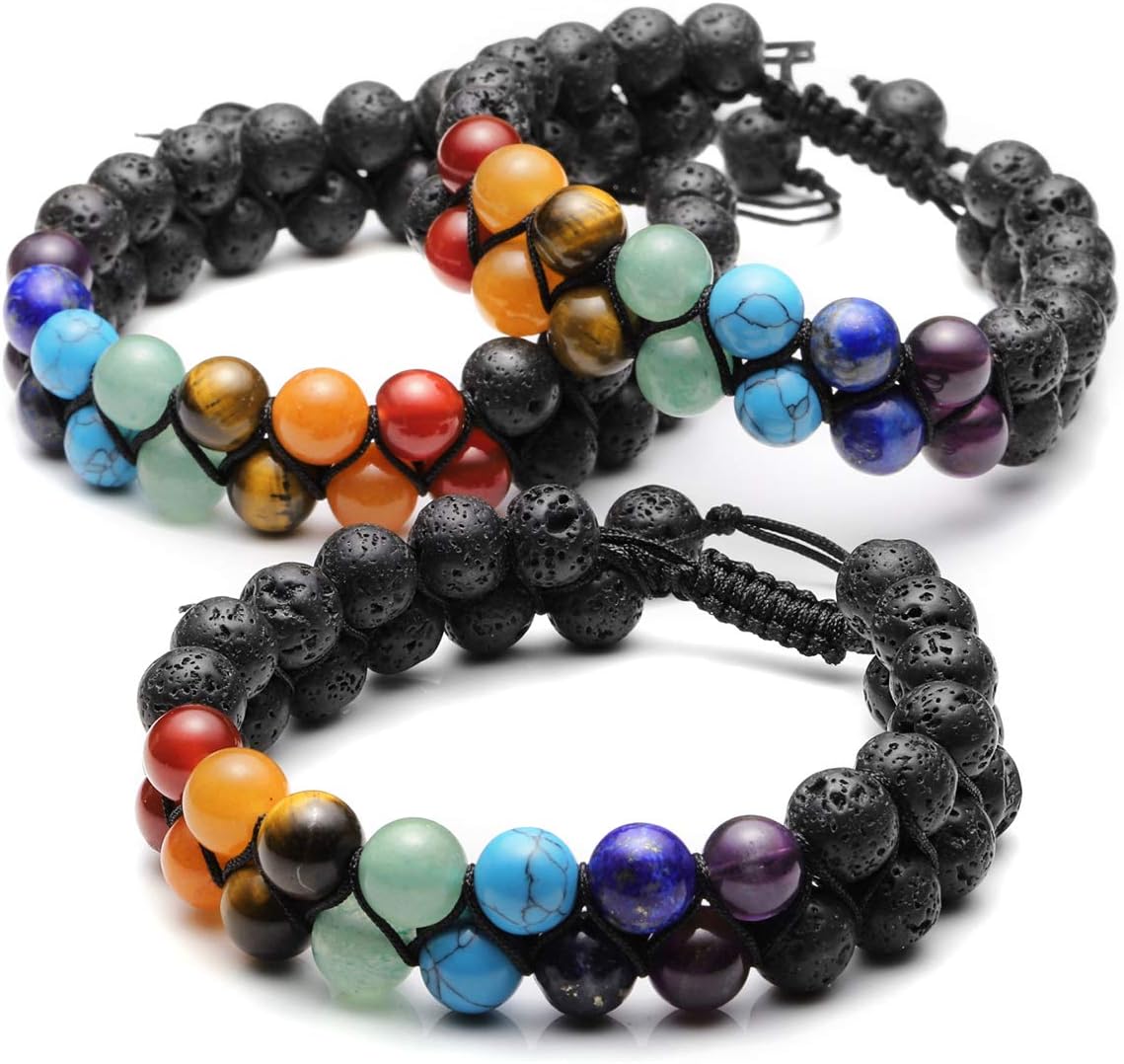 Top Plaza Bead Chakra Bracelet 7 Chakras Healing Crystals Bracelet Yoga Stone Beads Bracelets Meditation Relax Anxiety Bangle for Womens Mens
