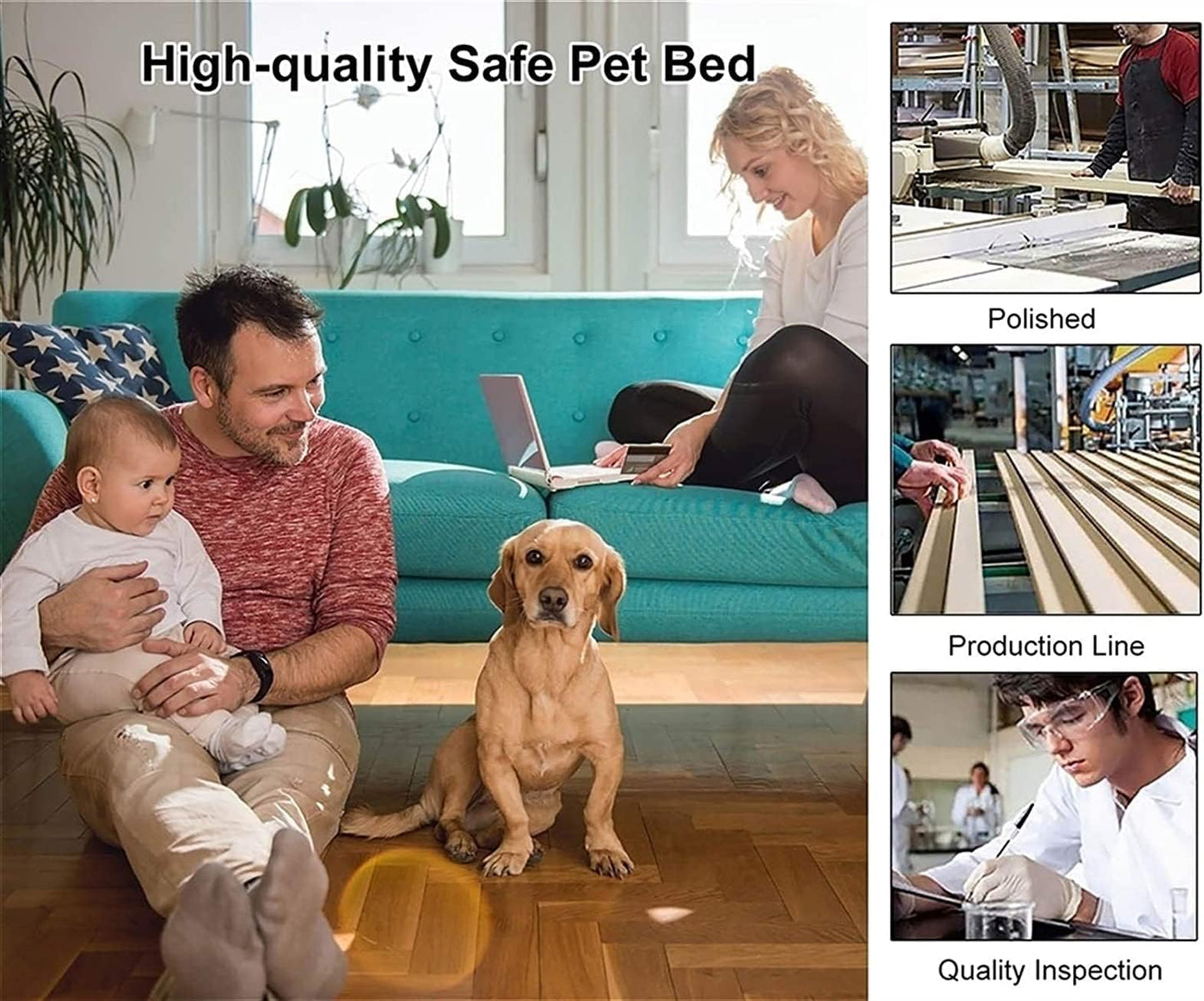 TsoLay Dog Bed Pet Dogs Bed Wooden Pet Bed Elevated Dog Bed Cats Cot with Stairs Guardrail Removable Frame Soft Washable Mattress Four Seasons Use for Dogs Pet Cat