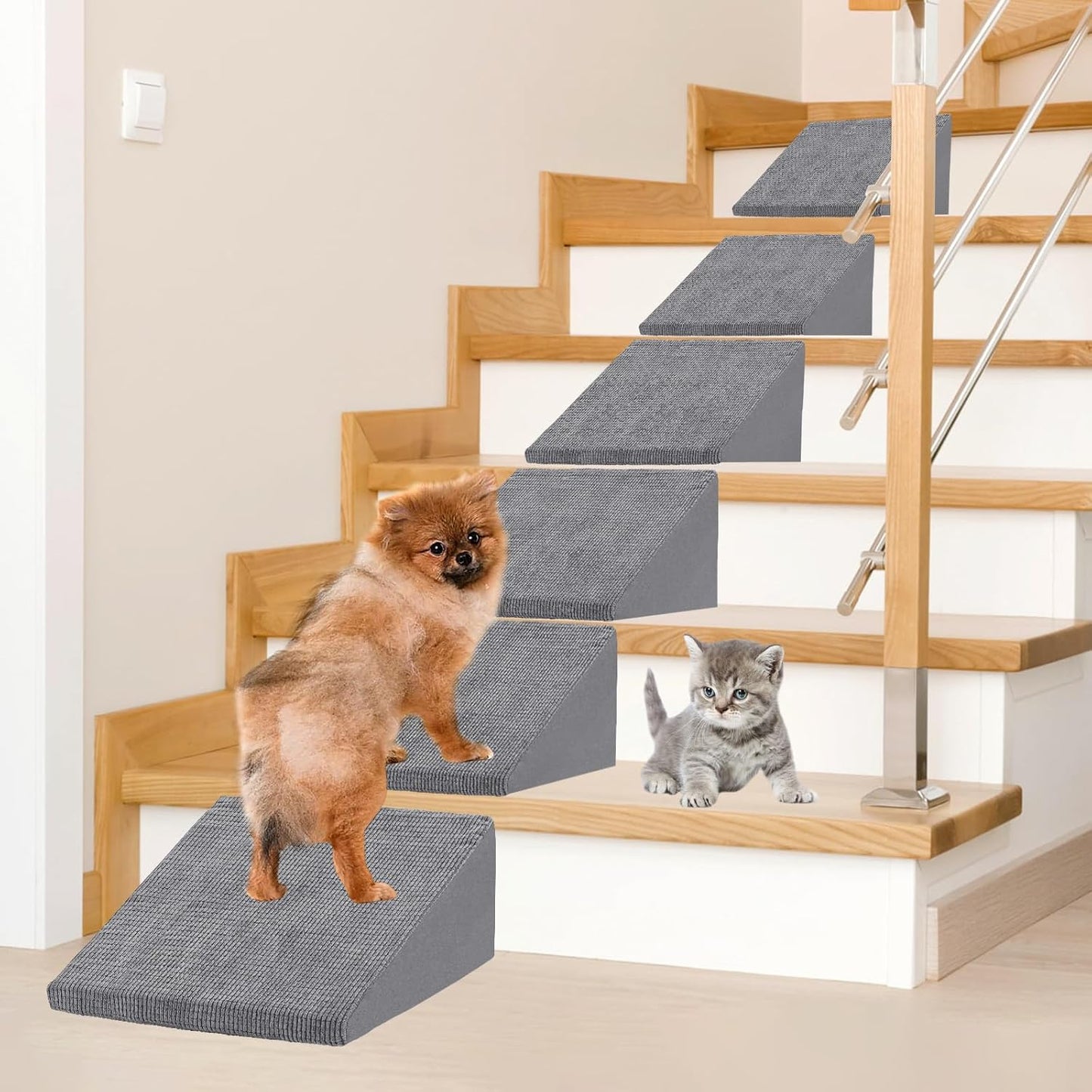 30D Density Foam Dog Ramp for Stairs Suits for Small Dogs Cats, Pet Steps Stairs for Staircase Stairs with Anti-Slip Bottom and Self-Sticky Pads to Fix(6Pack, Gray)