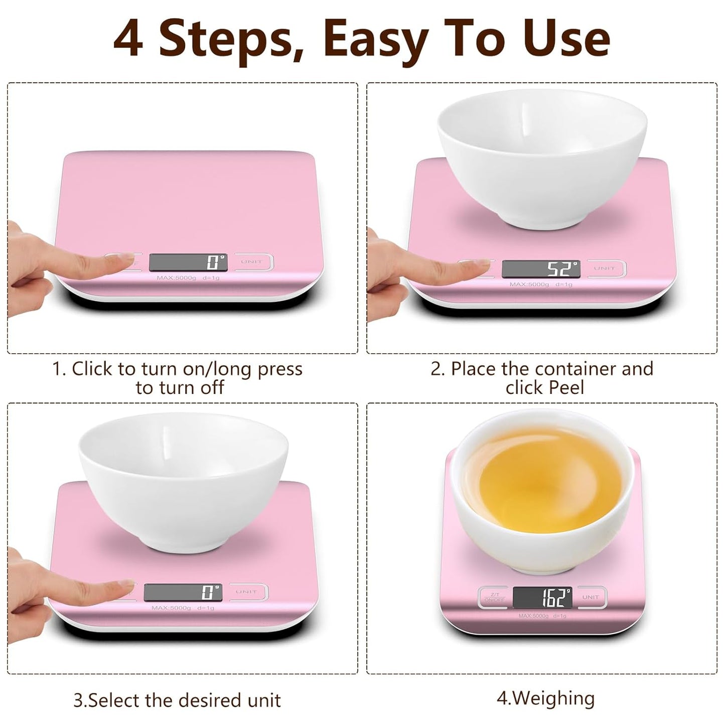 Food Scale, Digital Kitchen Scale 22lb/10kg Capacity, 6 Units with Tare Function Food Scale for Cooking, Baking, and Meal Prep Rose Gold