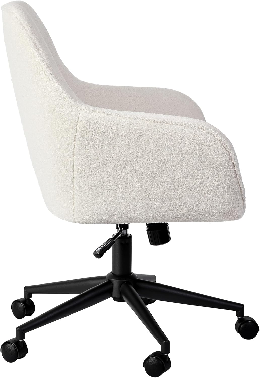 Martha Stewart Rayna Swivel Task Chair with Flared Arms for Home Office in White Boucle with Oil Rubbed Bronze Frame