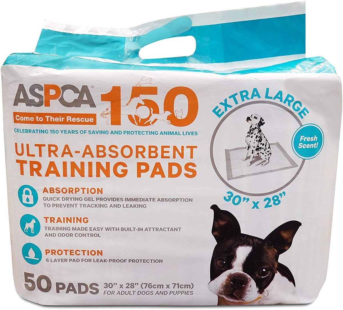 ASPCA Scented Puppy Pads, Dog Training Pee Pads, Absorbent Potty for Dogs, Quick-Drying Leakproof Large with Odor Control (Gray, 50 Count - (XL 28 x 30))