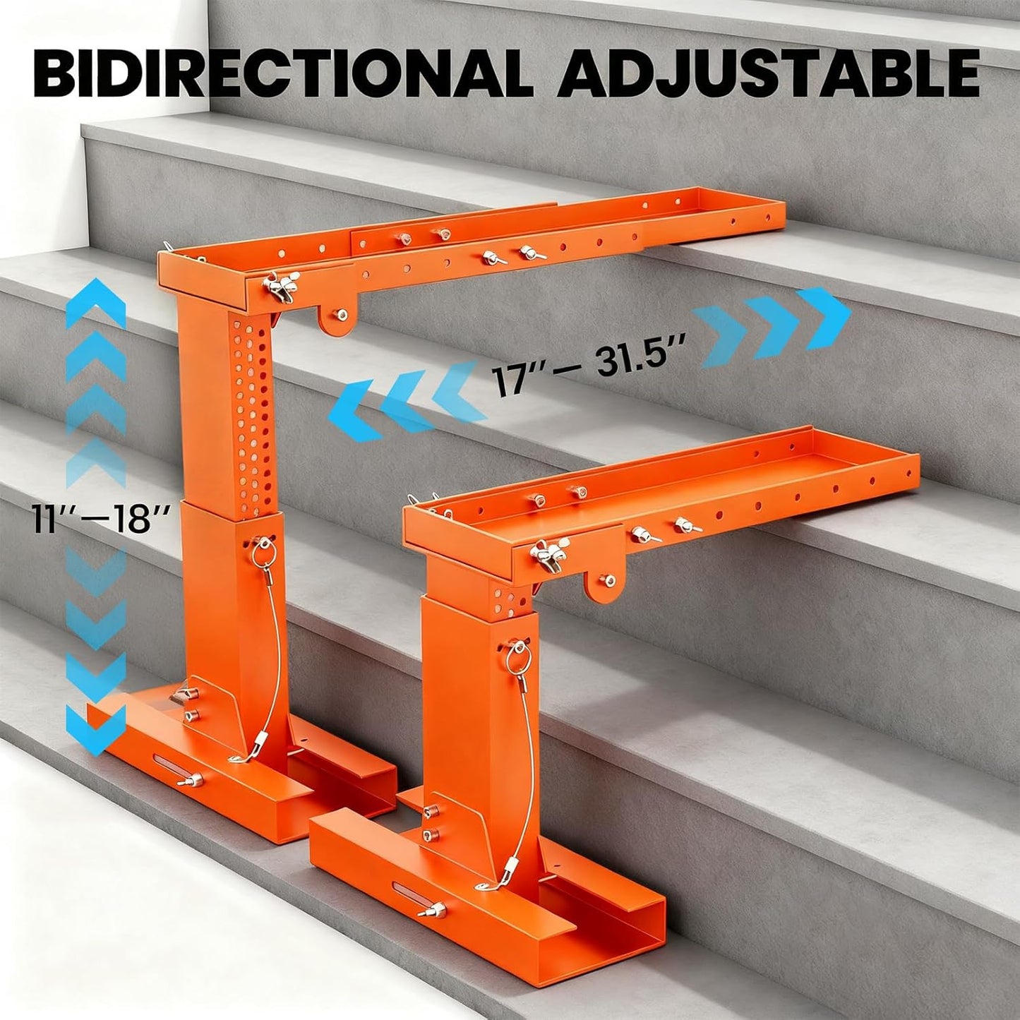 Foldable Ladder Leveler Pro+ - Adjustable 11-18" H & 17-31.5" L Platform for Stairs, 500LB Capacity, Fits <30" Foot Spacing-Orange