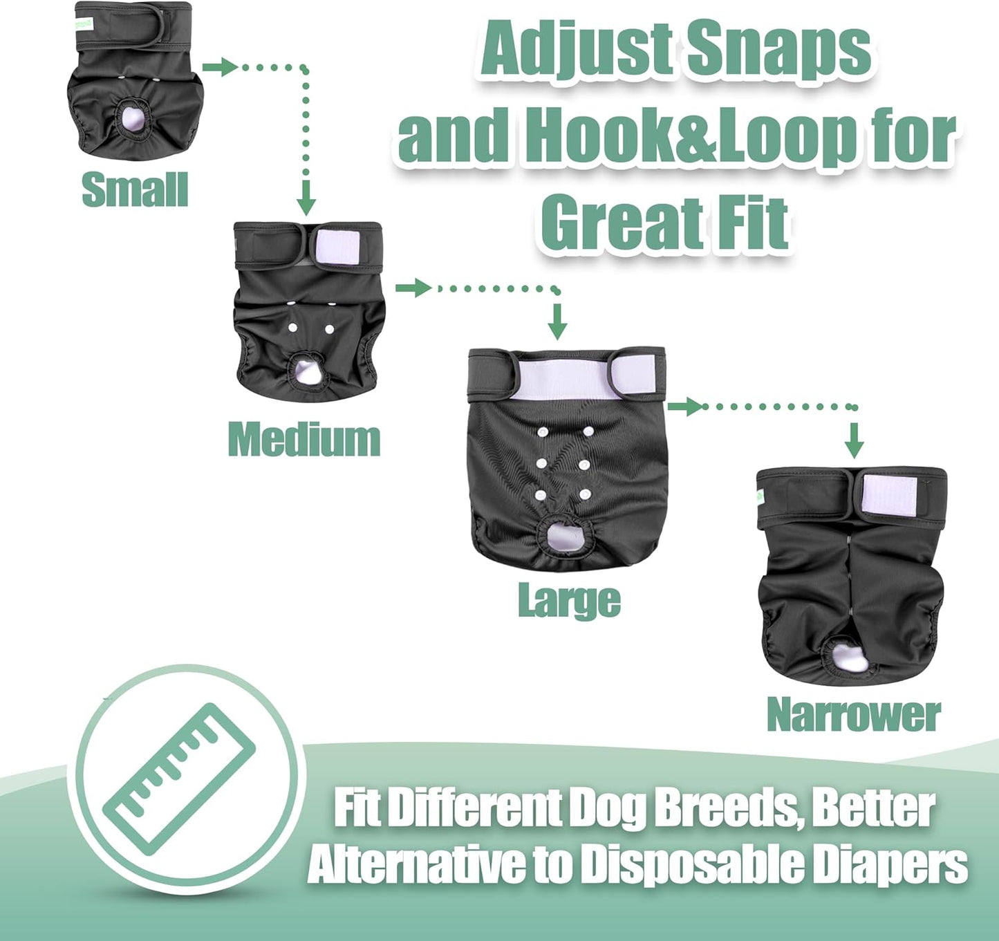 wegreeco Washable Female Dog Diapers Highly Absorbent Reusable Diapers for Dog in Heat Dog Period Diapers, 3 Pack (Black,Medium