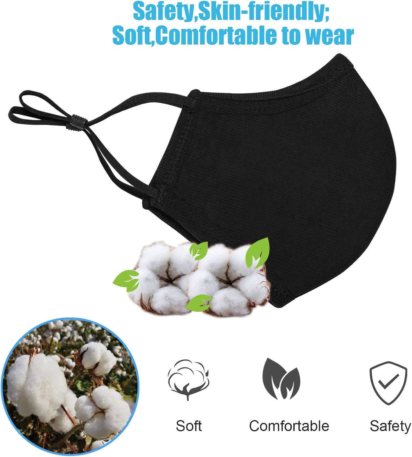 comfso 5-Pack 3-Layer Extra Large Face Masks For Big Face Women Men with Adjustable Ear Loops Reusable and Washable Dust proof (XL/X-Large Size)