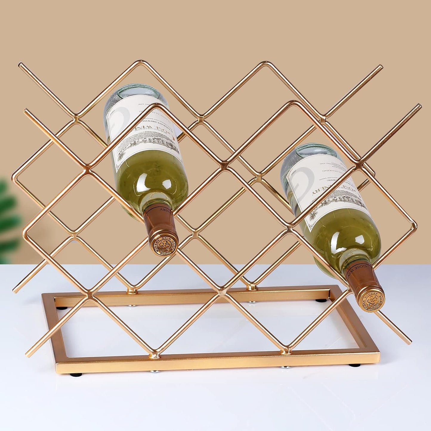 Countertop Wine Rack - 10 Bottle Freestanding Modern Gold Metal Small Wine Rack - Tabletop Wine Holder Stand for Cabinet, Pantry, Wine Bottle Storag…