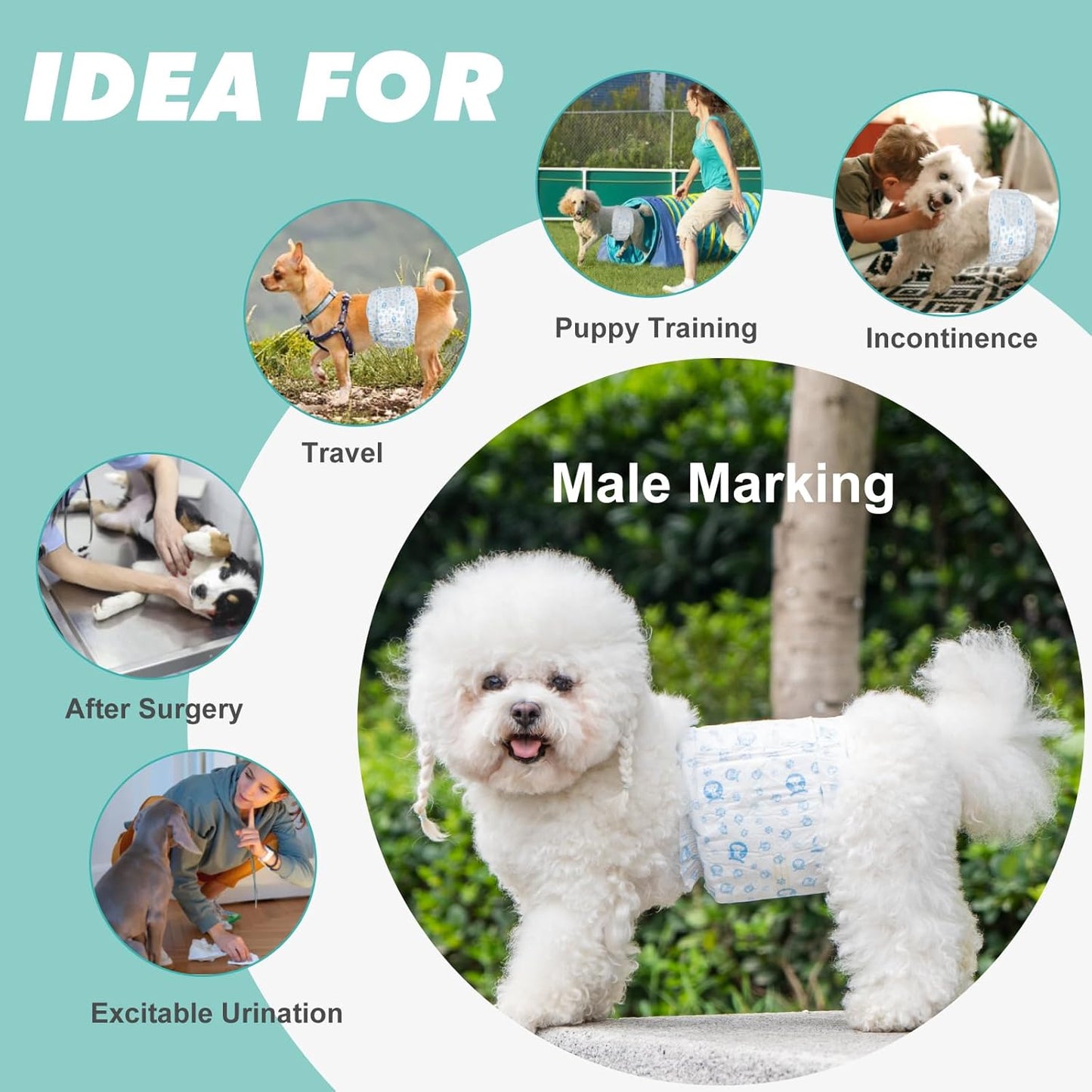 Disposable Dog Diapers Male,20 Count Adjustable Male Dog Wraps with Leak Proof Fit, Puppy Diaper Liners Ultra Absorbent Doggie Diapers for Male Dogs Incontinence, Excitable Urination