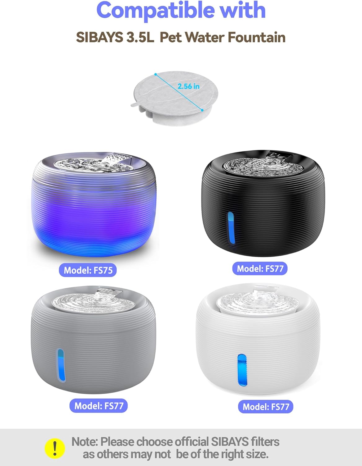 SIBAYS Cat Water Fountain Filters, Pet Water Fountain Filter Replacement for 3.5L/118oz Pet Fountain, Made of Activated Carbon and PP Cotton, 16 Filters, 16 Pump Sponges, 2 Muffler Sponges L04
