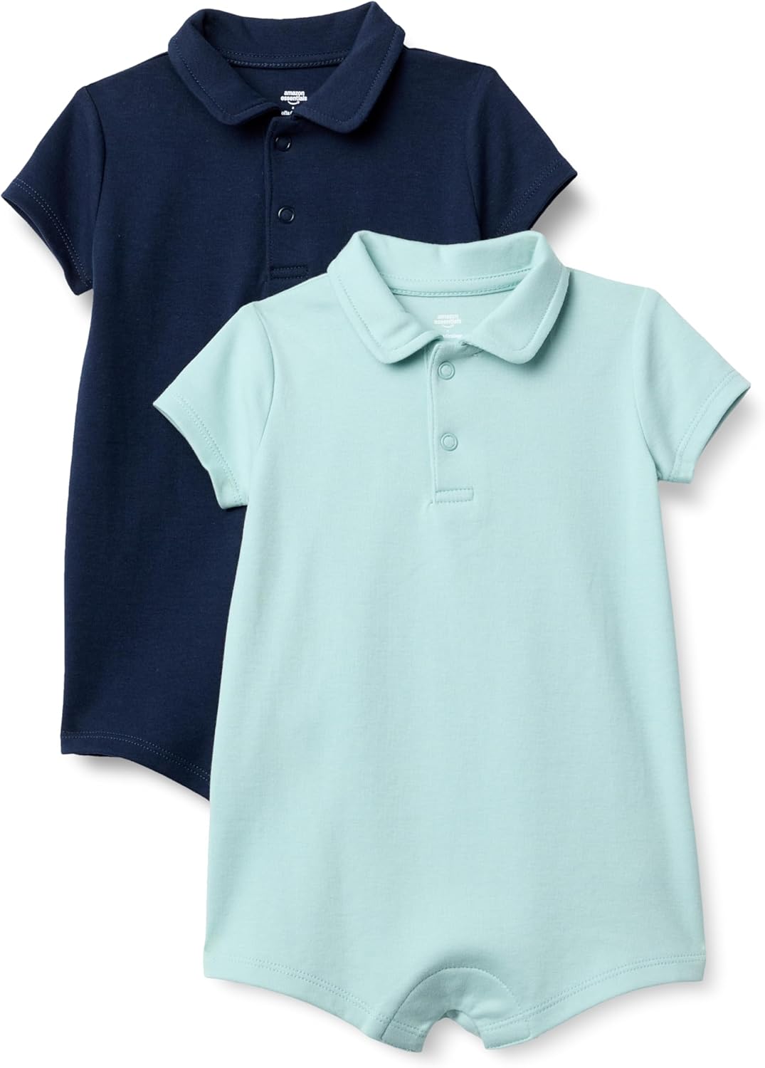 Amazon Essentials x Sofia Grainge Baby Boys' Short Sleeve Cotton Polo Romper, Pack of 2