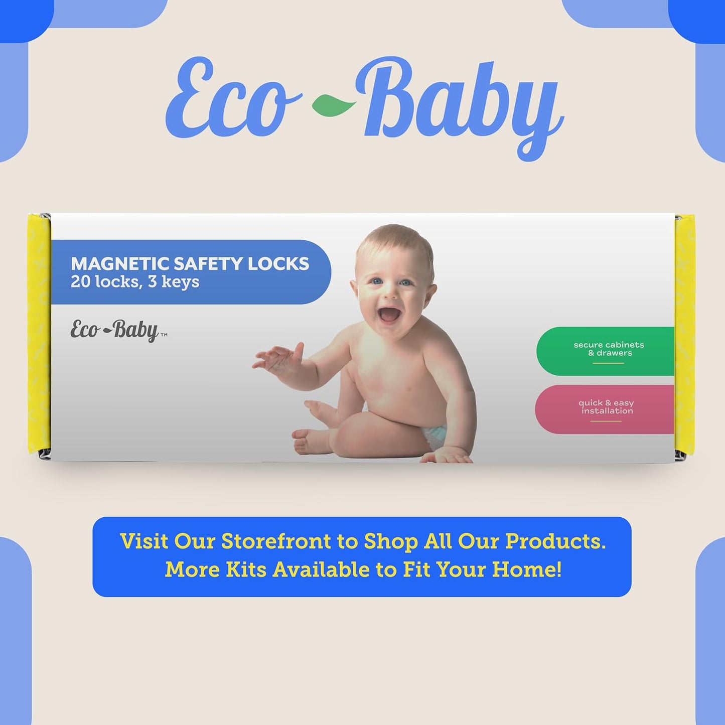 Magnetic Cabinet Locks for Babies (20 Pack Locks with 3 Keys), Eco Baby Baby Proofing Cabinet Locks, Child Locks for Cabinets Drawers Doors, Easy Installation No Tools Required