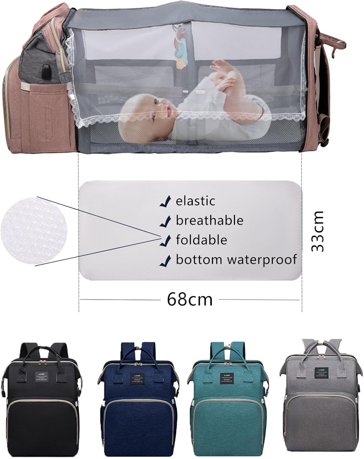 Diaper Bag Backpack with Changing Station: Pink Baby Bags for Girls Boys Mom with Large Capacity Pañaleras Para Bebe Niña Baby Girl Newborn Essentials Must Haves Baby Shower Gifts Baby Registry