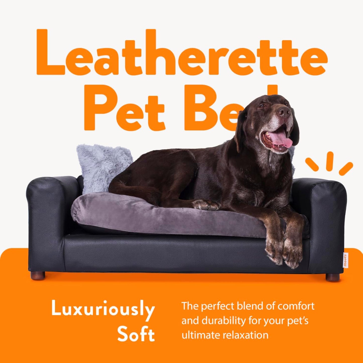 Moots Premium Leatherette Pets Sofa, Black/Charcoal, Medium/Large