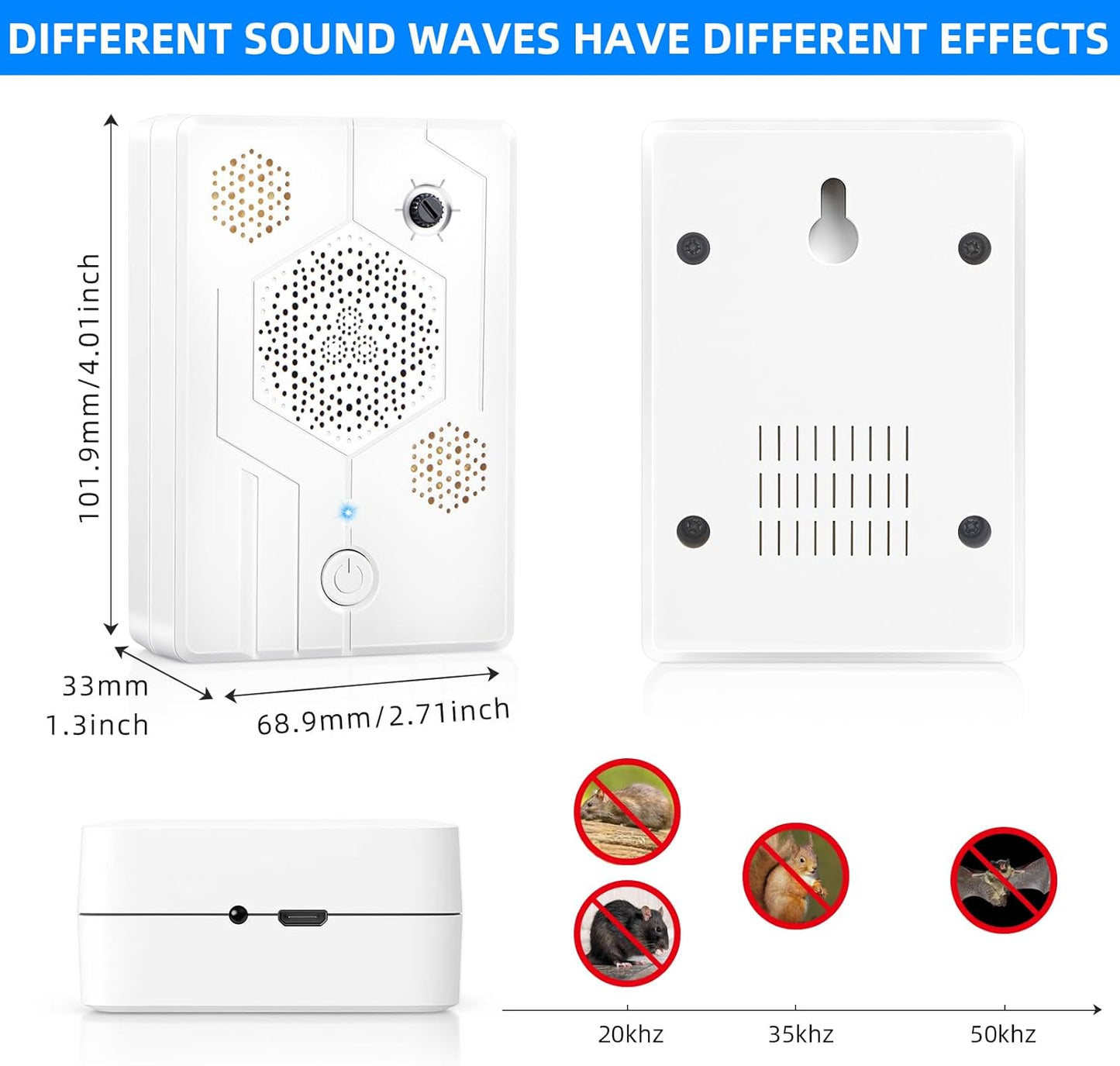 2026 Upgraded Ultrasonic Bat Deterrent for Attic & Roof, Portable Rechargeable Bat Repellent for House Eaves, Safe Electronic Pest Control to Keep Bats Away from Porch & Indoor, 2 Pack