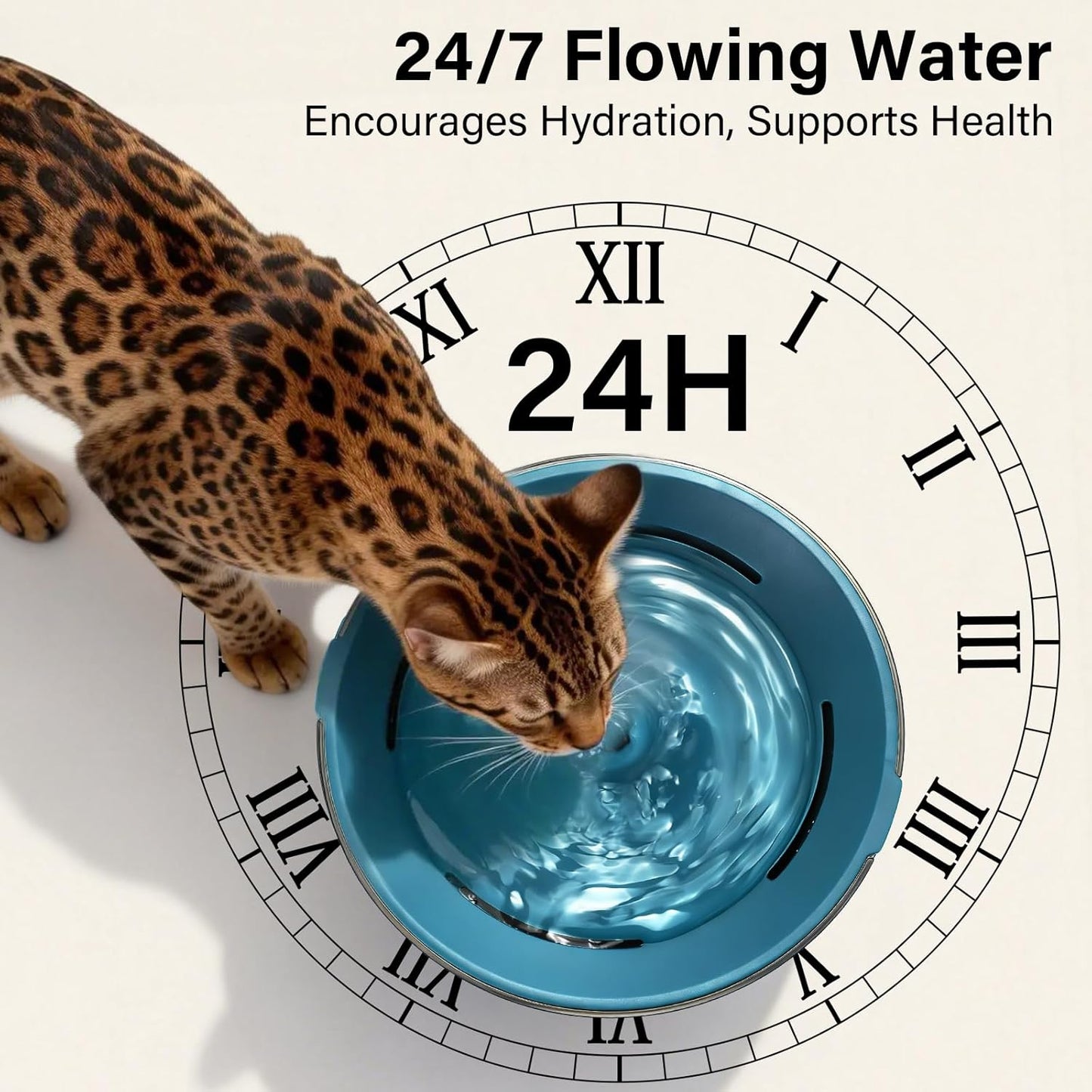 Cat Water Fountain, 74oz/2.2L Ultra Quiet Automatic Water Dispenser for Cats Dogs with Colorful LED Indicator, Water Bowl for Pets with Filter