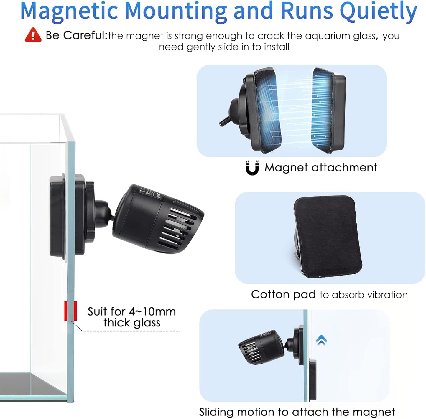hygger Mini Wave Maker for 15-40 Gallon Aquarium with Magnetic Mount Quiet Powerhead for Saltwater and Freshwater Fish Tank 530 GPH