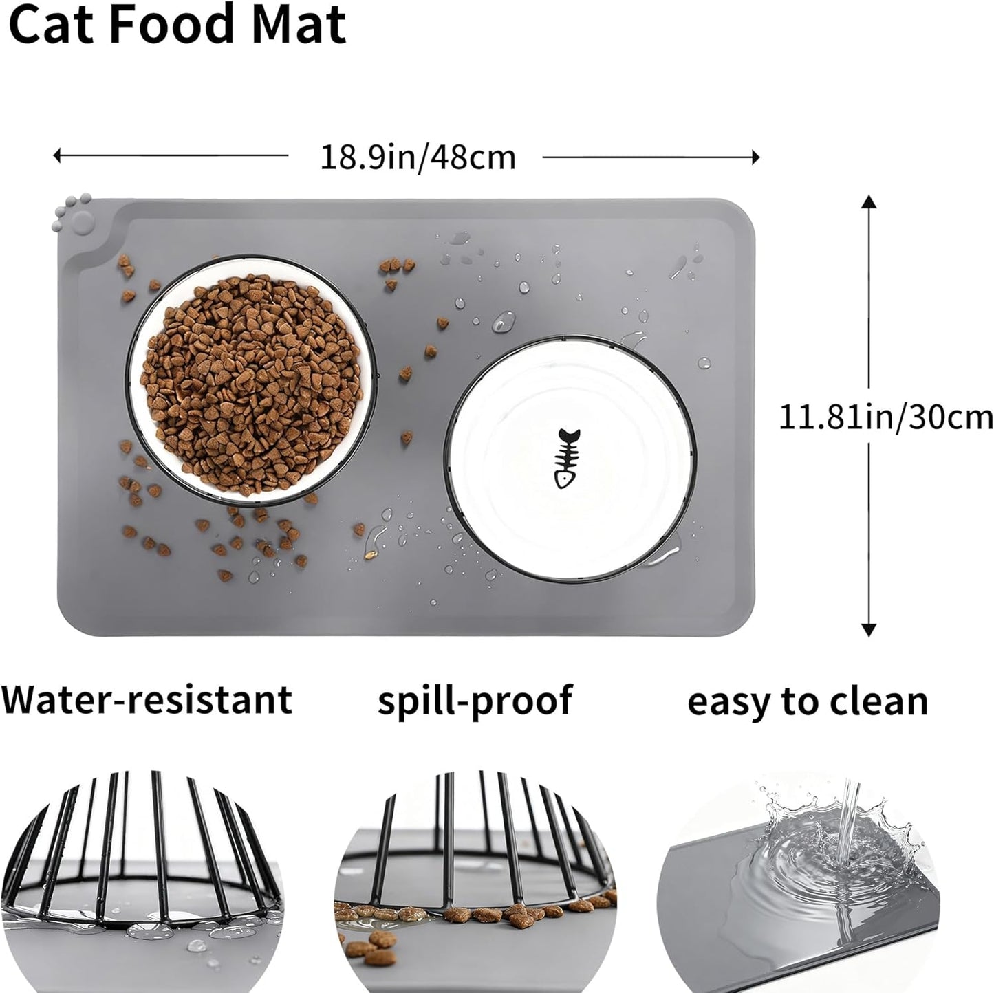 Elevated Ceramic Cat Food Bowl Set with Silicone Mat, Includes 2 Ceramic Bowls and 2 Bowl Stands Protects Neck and Whiskers, Leak-Proof Design, Dishwasher Safe Suitable for Cats and Puppies