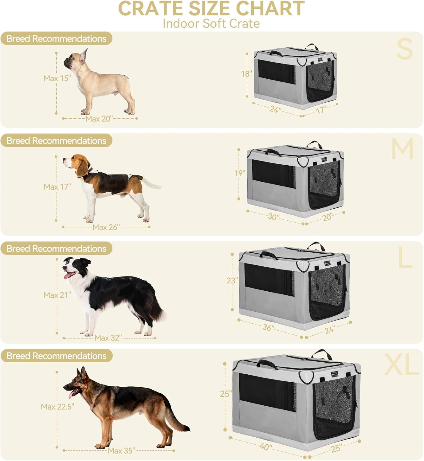 PETSFIT Portable Dog Crate for Small Dogs, – 24" Soft Dog Travel Crates with Lockable Zippers & Thicken Mat, Adjustable Patented Spiral Steel Frame, Collapsible Kennel for Indoor & Outdoor