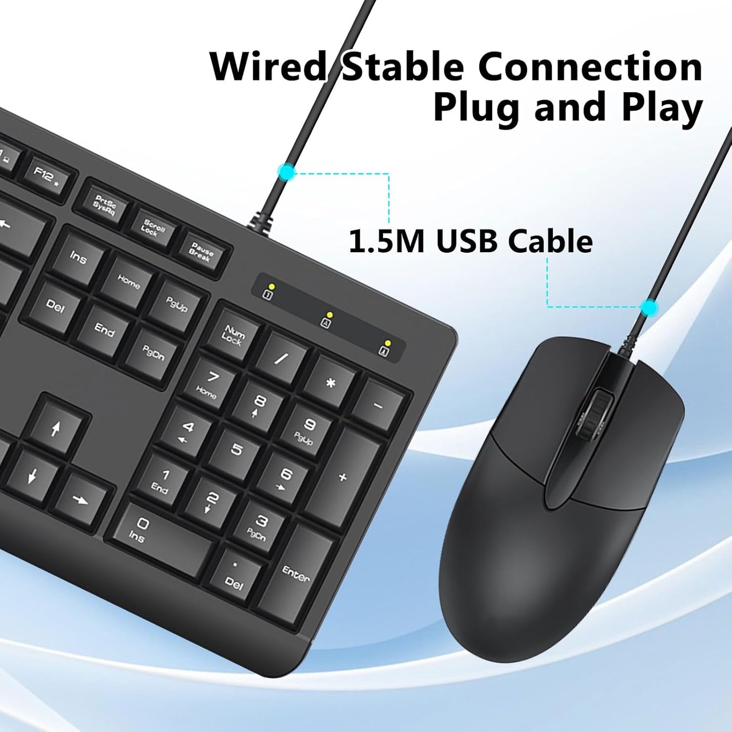 Redragon Wired Keyboard and Mouse Combo, Full-Size Spill Resistant Large Print Quiet Computer Keyboard and Optical USB Wired Mouse, Plug and Play for Windows PC, Mac OS Desktop/Laptop - Black