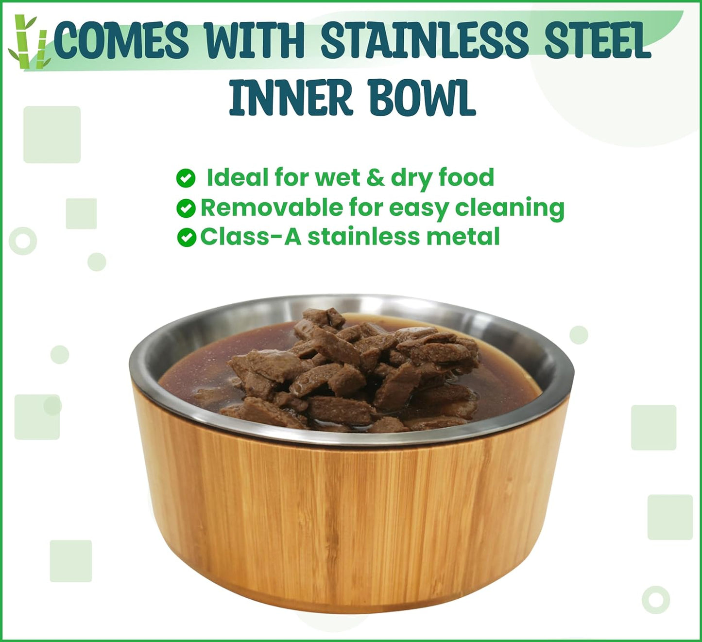 Elevated Dog Bowl for Mid-Large Breed, (12-Inch High) - Raised Food and Water Bowl with Stand, Flip-Resistant - Real Bamboo and Stainless Steel