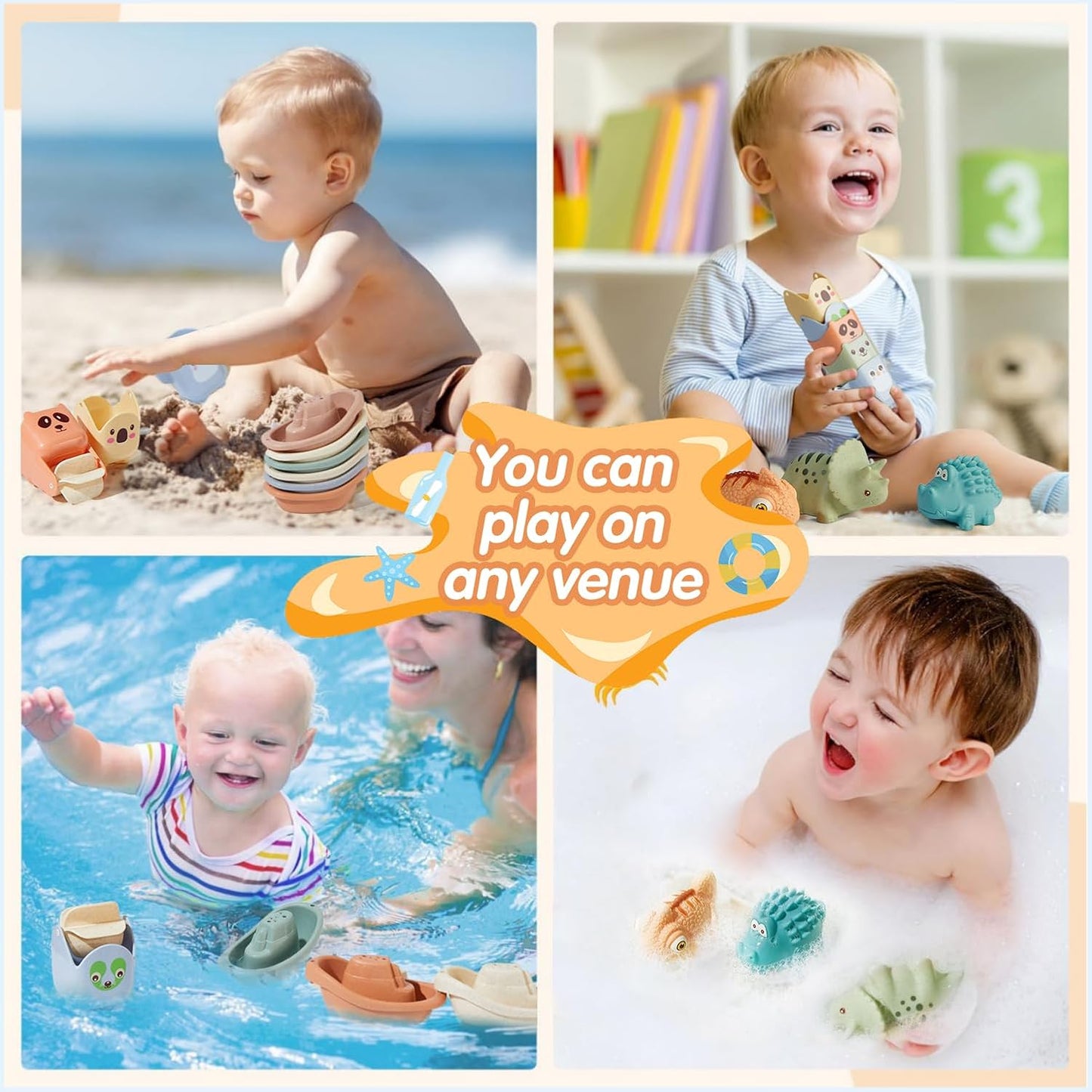 Baby Bath Toys for Kids Ages 1-3, 14 Pack Mold Free Toddler Bath Toys for 2-4 Bathtub Water Toys with Floating Boats&Cups and No Hole Bath Toy for Babies 6-12 Months Boy Girl Gifts