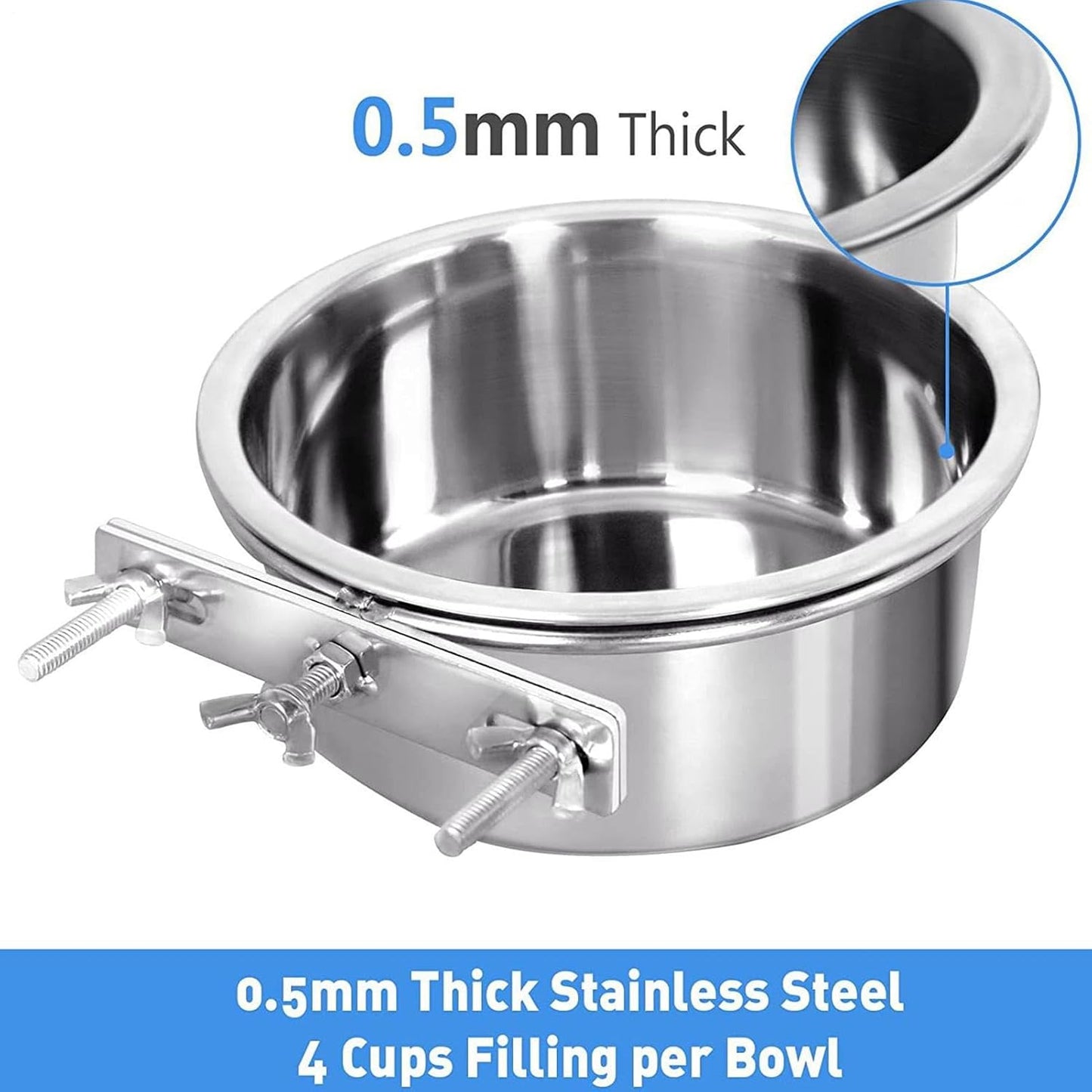 Outdoor Dog Bowl - Stainless Steel Dog Water Bowl | Pets Feeder Small Animal Cup, Wall Mounted Comfort Feeding Bowls for Kennel Crate Cage