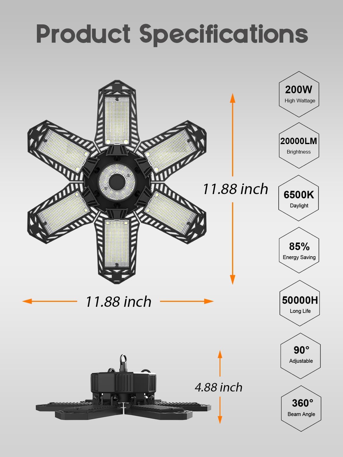 SEOBIOG 2 Pack Plug in Garage Light, Upgraded 200W 20000LM Linkable LED Shop Light, 6500K Ceiling Lights w/ 6 Deformable Panels for Garage, Warehouse, Barn, Basement (Built-in ON/Off Switch)