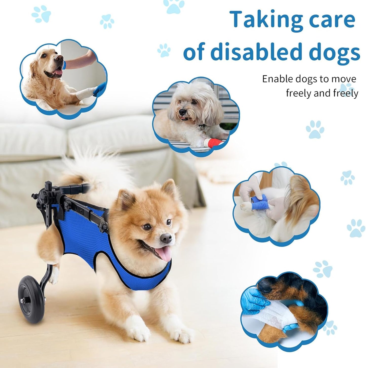 Dog Wheelchair for Back Legs - Lightweight Adjustable Rear Wheels Mobility Cart for Disabled & Senior Dogs, Hind Legs Support