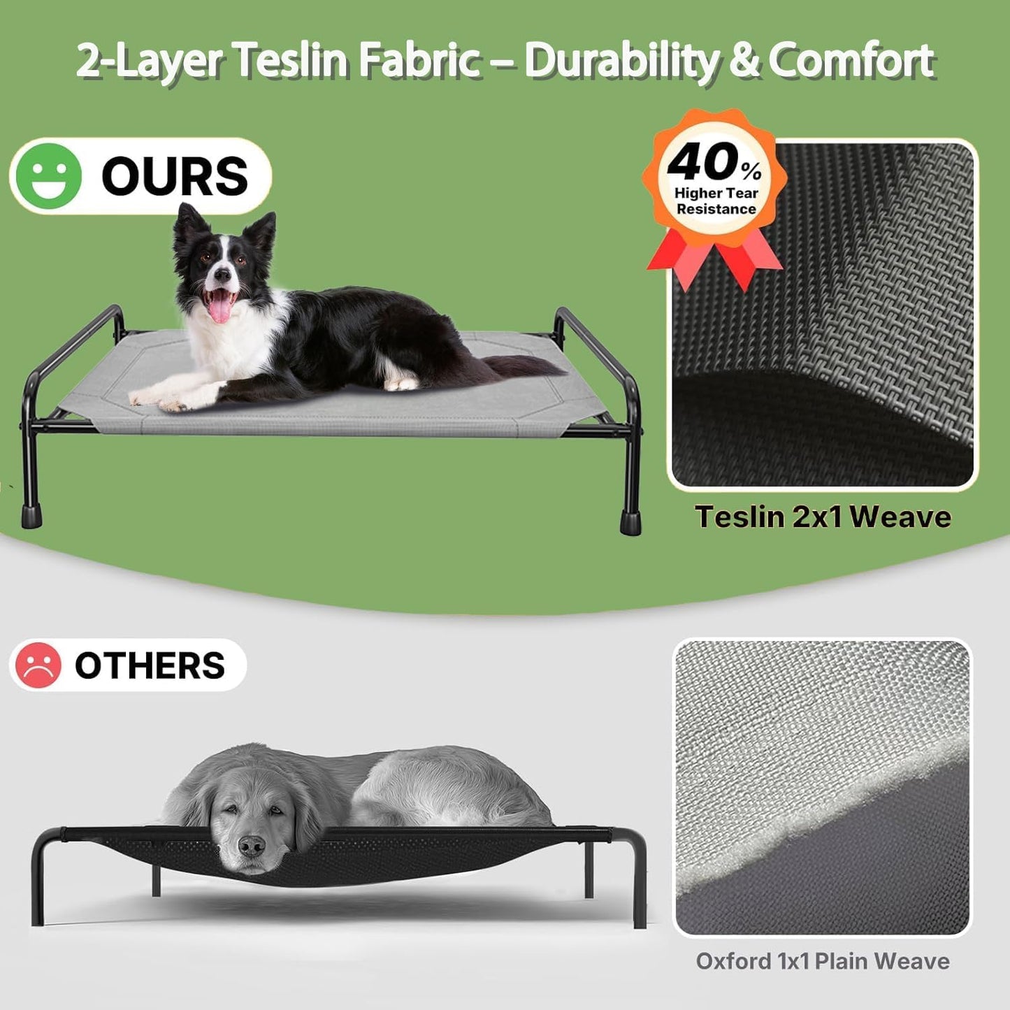 Cooling Breathable Elevated Dog Bed with Metal Frame for Large Dogs, Grey