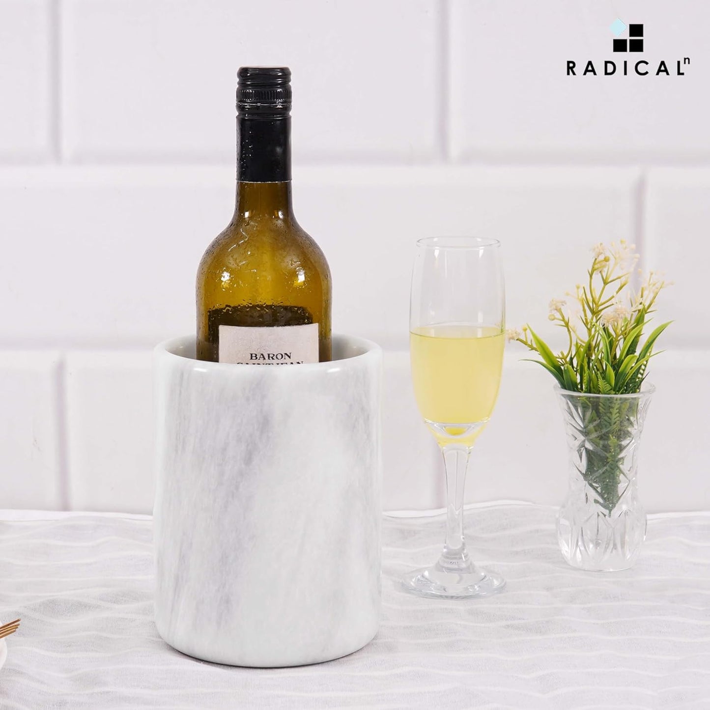 Radicaln Marble Wine Chiller Bucket 6.5" Inches White Handmade Beverage Cooler & Champagne bucket for Bar Accessories, Ideal Wine Bottle Holder & Small Cooler for Home Decoration