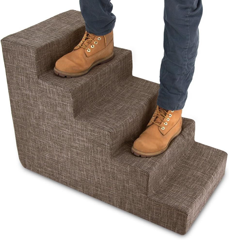 Best Pet Supplies Dog Stairs for Small Dogs & Cats, Foam Pet Steps Portable Ramp for Couch Sofa and High Bed Non-Slip Balanced Indoor Step Support, Paw Safe No Assembly - Brown Linen, 5-Step