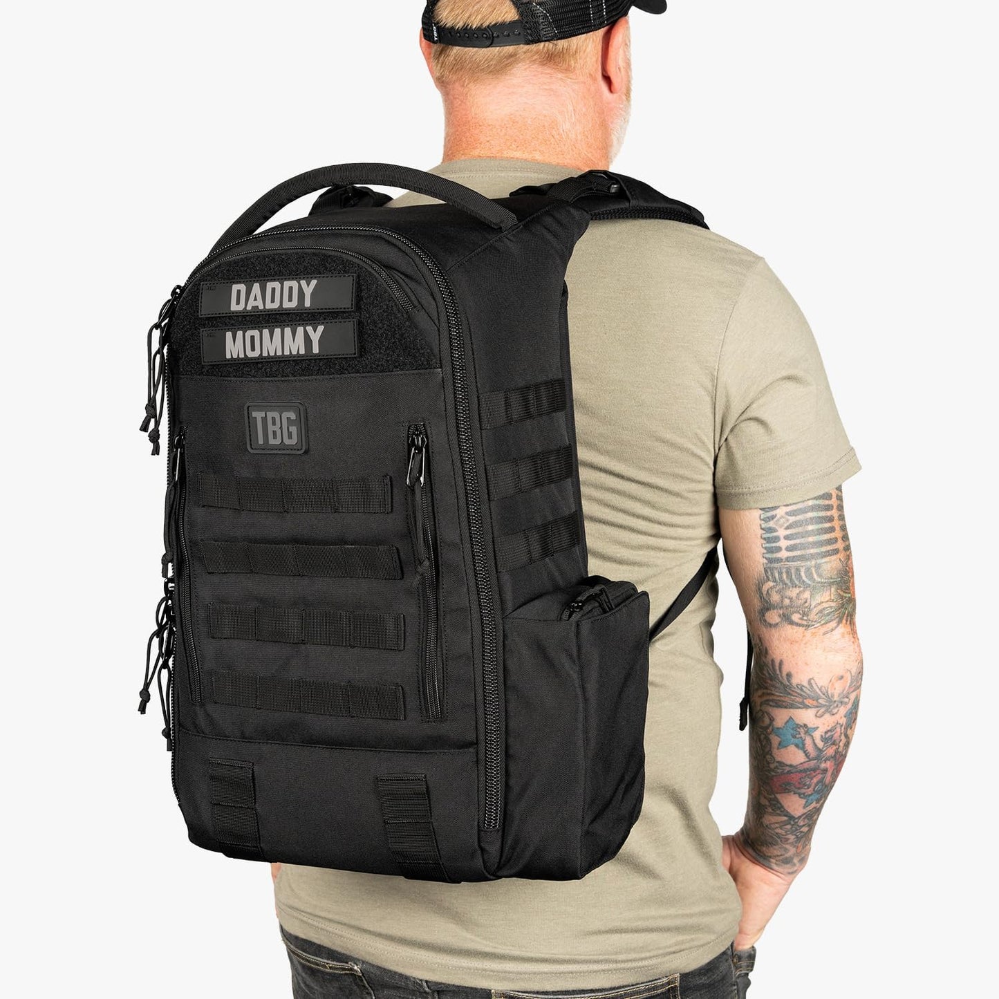 Tactical Baby Gear Daypack Tactical Diaper Bag Backpack for Dads - MOLLE compatible, Built-in Changing Mat, Stroller Straps (Black 4th Gen)