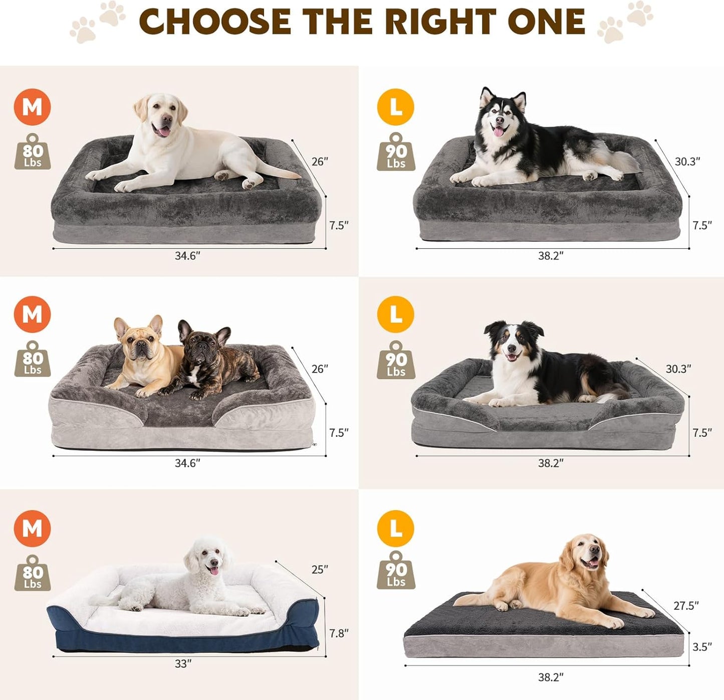 Orthopedic Dog Bed for Medium and Large Dogs Pet Bed with Sides Waterproof Dog Couch with Washable Removable Cover and Egg Crate Foam Pet Sleeping Mat with Anti-Slip Bottom
