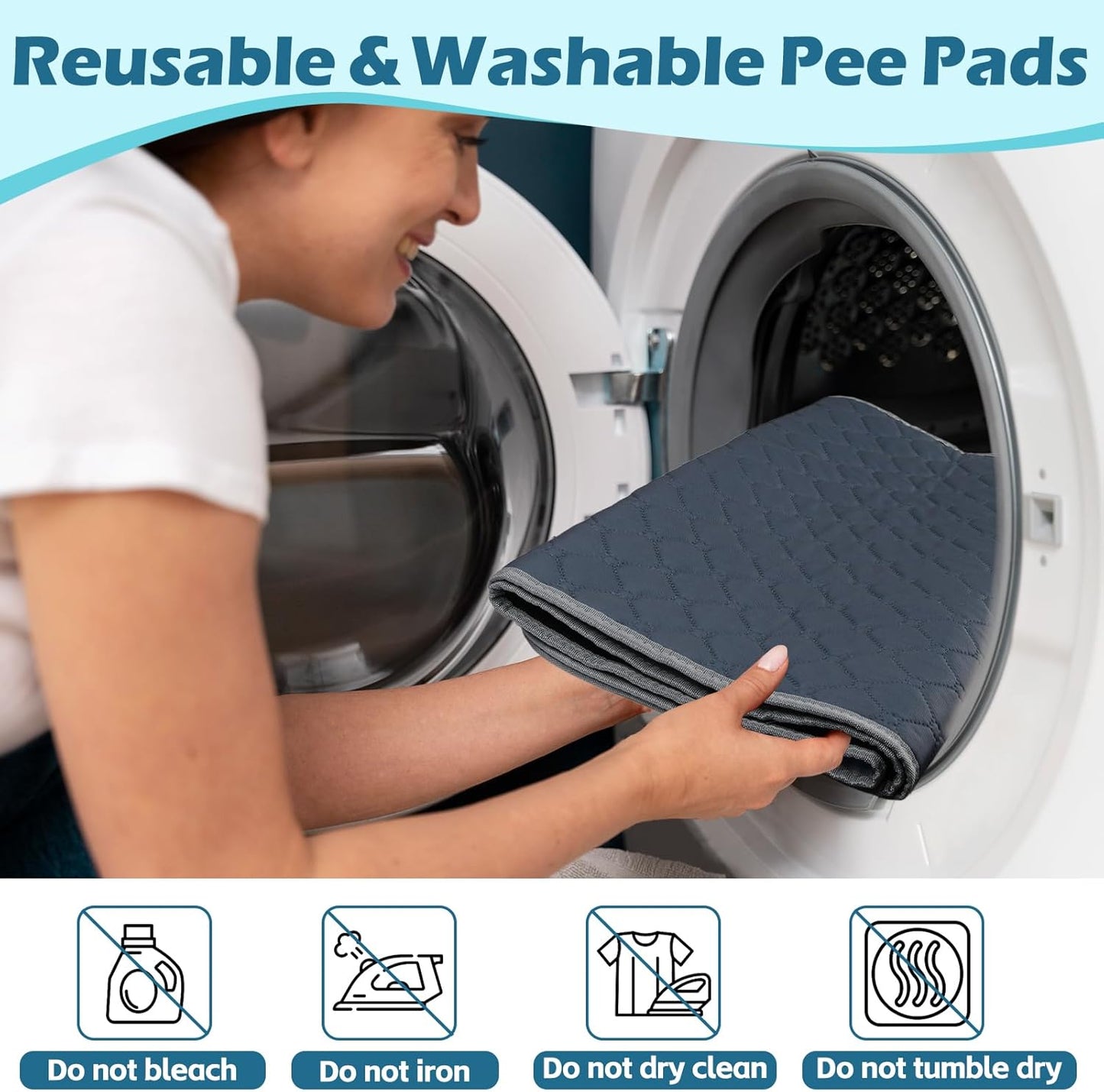 Reusable Guinea Pig Cage Liners, 47" x 24" (Pack of 2) Washable Pee Pads , Super Absorbent & Waterproof & Anti-Slip Pet Bedding Liner for Dogs, Bunny, Small Animals (Gray)