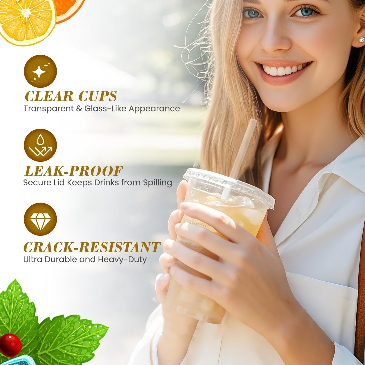 Ginkgo 100-Pack 20oz Clear Plastic Iced Coffee Cups with Lids and Straws, Leak-Proof & Sturdy Disposable To Go Cups for Smoothies, Milkshake, Cold Beverages, Coffee Bar Accessories