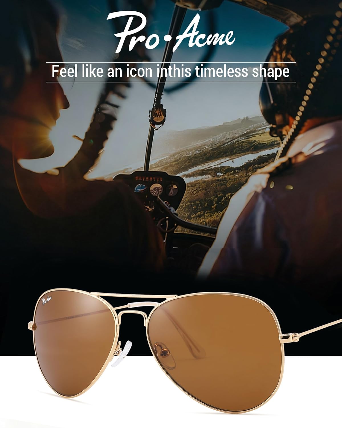 Pro Acme Classic Aviator Sunglasses for Women & Men Glass Lens Metal Frame UV400 Driver Sunglasses