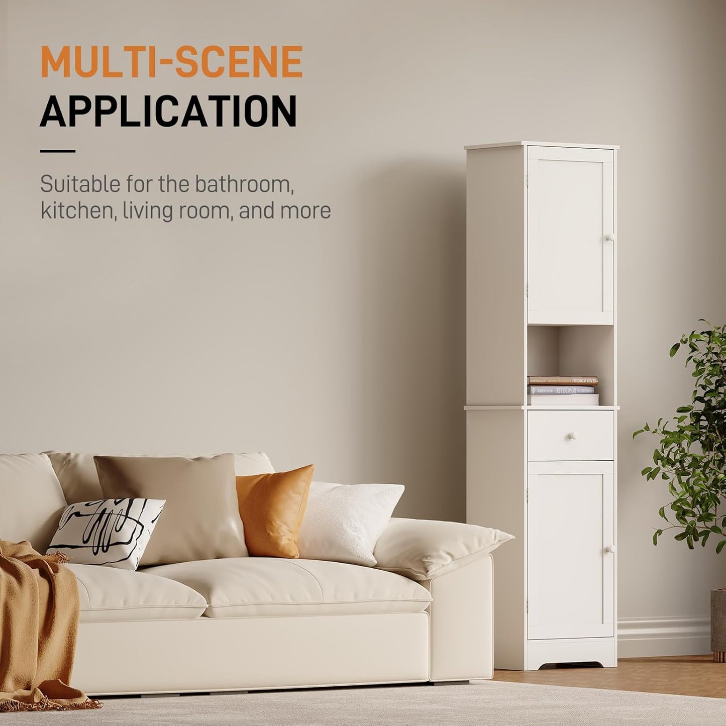 Tall Bathroom Cabinet, Storage Cabinet with 2 Doors & 2Drawer, with Ajustable Shelve, for Bathrooms, Kitchens,Entrances,Bedrooms（White）