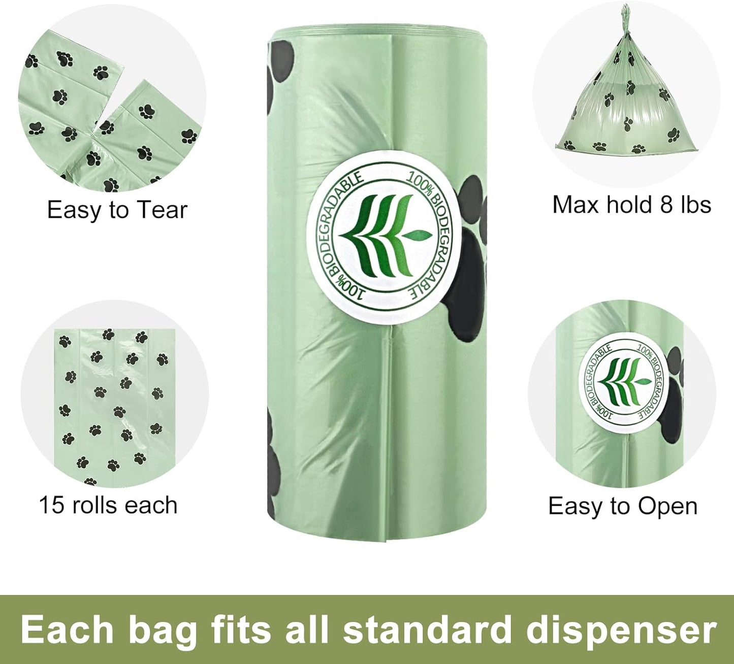 Poop Bags for Dogs, Poop Bags Rolls and Small Trash Bags for Waste Clean up and Dog Ear Wipes, Cleaner for Dog Ear Infection Treatment, Gentle and Safe Pet Ear Cleaning Finger Wipes