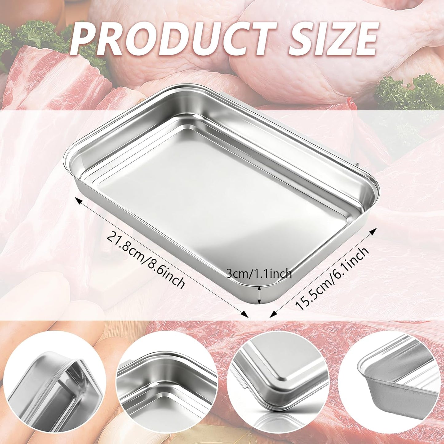 3 Pcs Breading Trays Set, Large Breading Pans, Stainless Steel Breading Set for Marinating Meat, Chicken, Fish, Food Prep Trays, Coating Trays Can Be Used to Baking Cake, Oven Safe