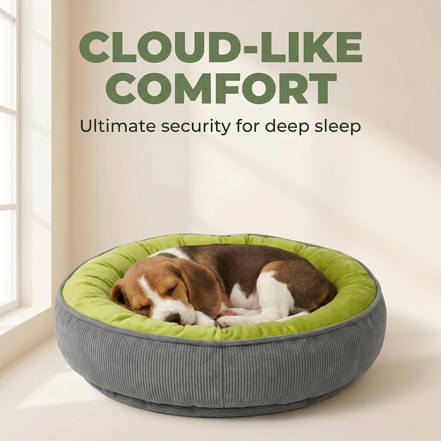 Calming Dog Bed for Small Dogs 16"x20" - Washable Donut Pet Bed with Anti-Slip Bottom, Soft Puppy Bed for Indoor Kittens and Cats with Removable Cover (Lime Green)