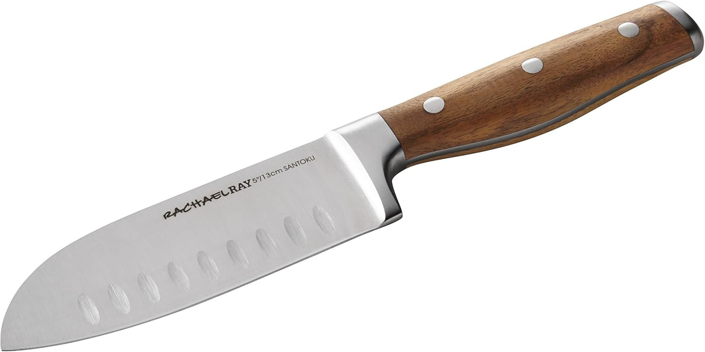 Rachael Ray Cucina Cutlery 2-Piece Japanese Stainless Steel Santoku Knife Set with Acacia Handles - ,Acacia Wood
