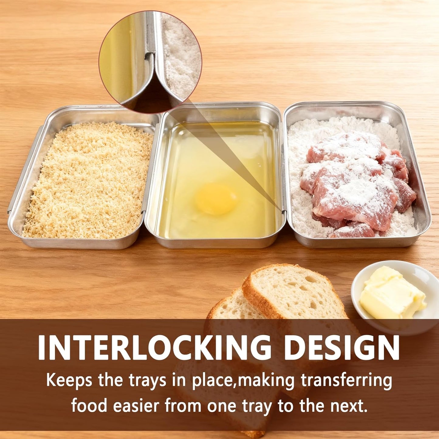 3 Pcs Breading Trays Set, Large Breading Pans, Stainless Steel Breading Set for Marinating Meat, Chicken, Fish, Food Prep Trays, Coating Trays Can Be Used to Baking Cake, Oven Safe